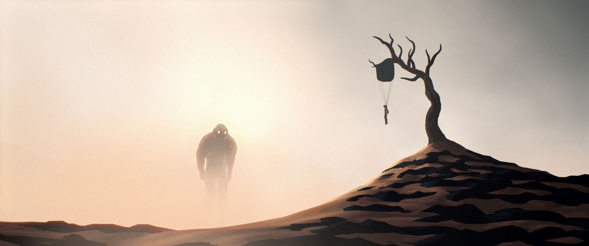 Imagen de Away: un árbol, un paracaídas y la figura que persigue al protagonista