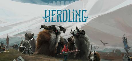 Official Herdling store artwork, with its logo and the shepherd among calicorns.